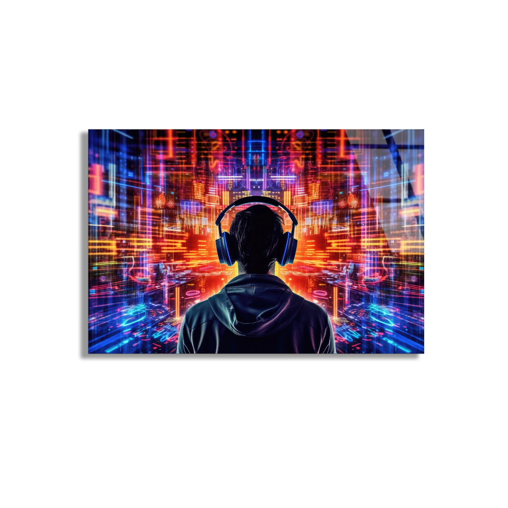 Kulaklıklı Müzik Cam Tablo