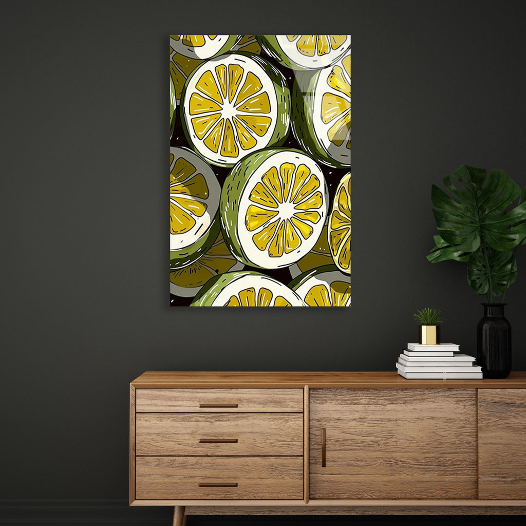 Limon Dilimleri Deseni Cam Tablo