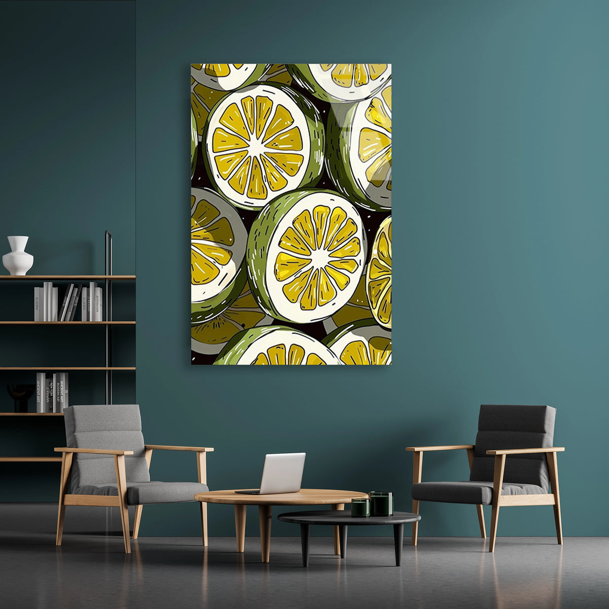 Limon Dilimleri Deseni Cam Tablo