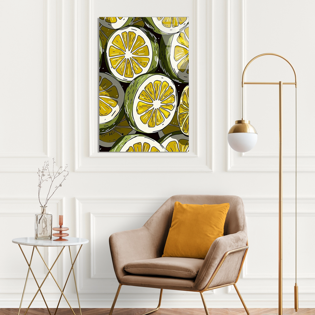 Limon Dilimleri Deseni Cam Tablo