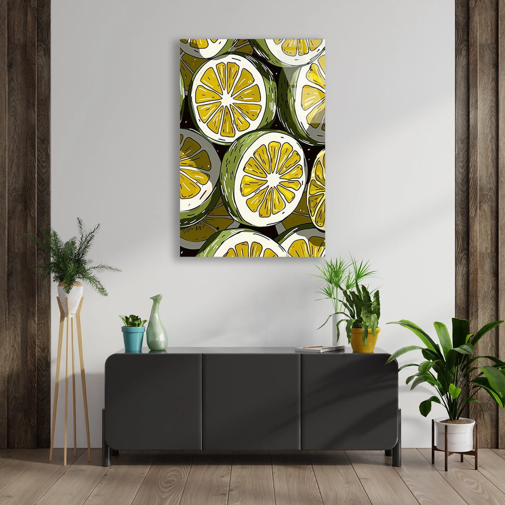 Limon Dilimleri Deseni Cam Tablo