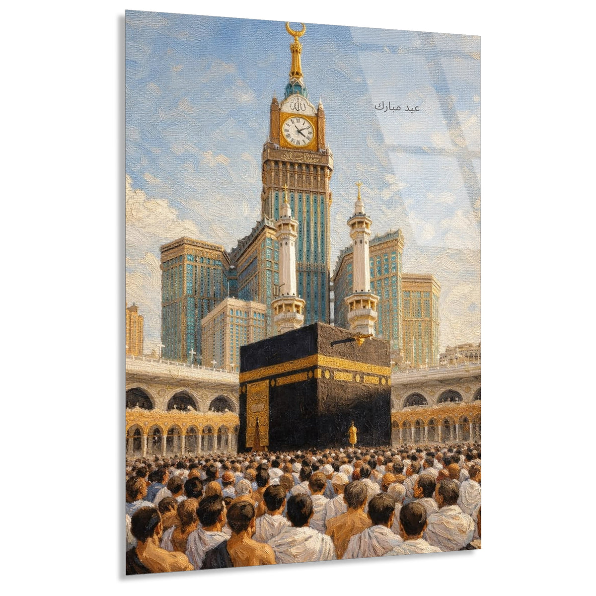 Mekke Kabe Kalabalik Cam Tablo