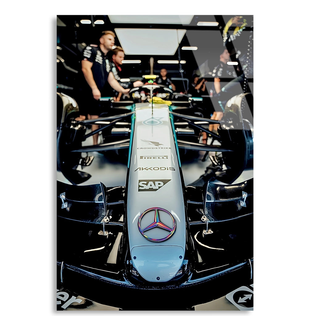 Mercedes Garaj Anı F1 Cam Tablo – Formula 1 Duvar Dekoru - DEG0871