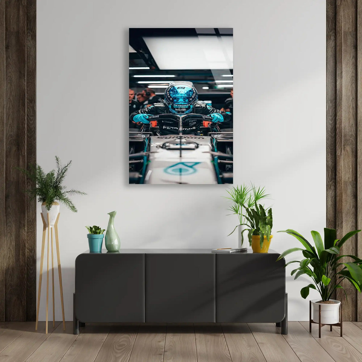 Mercedes Garaj Pilotu F1 Cam Tablo – Formula 1 Duvar Dekoru - DEG0876