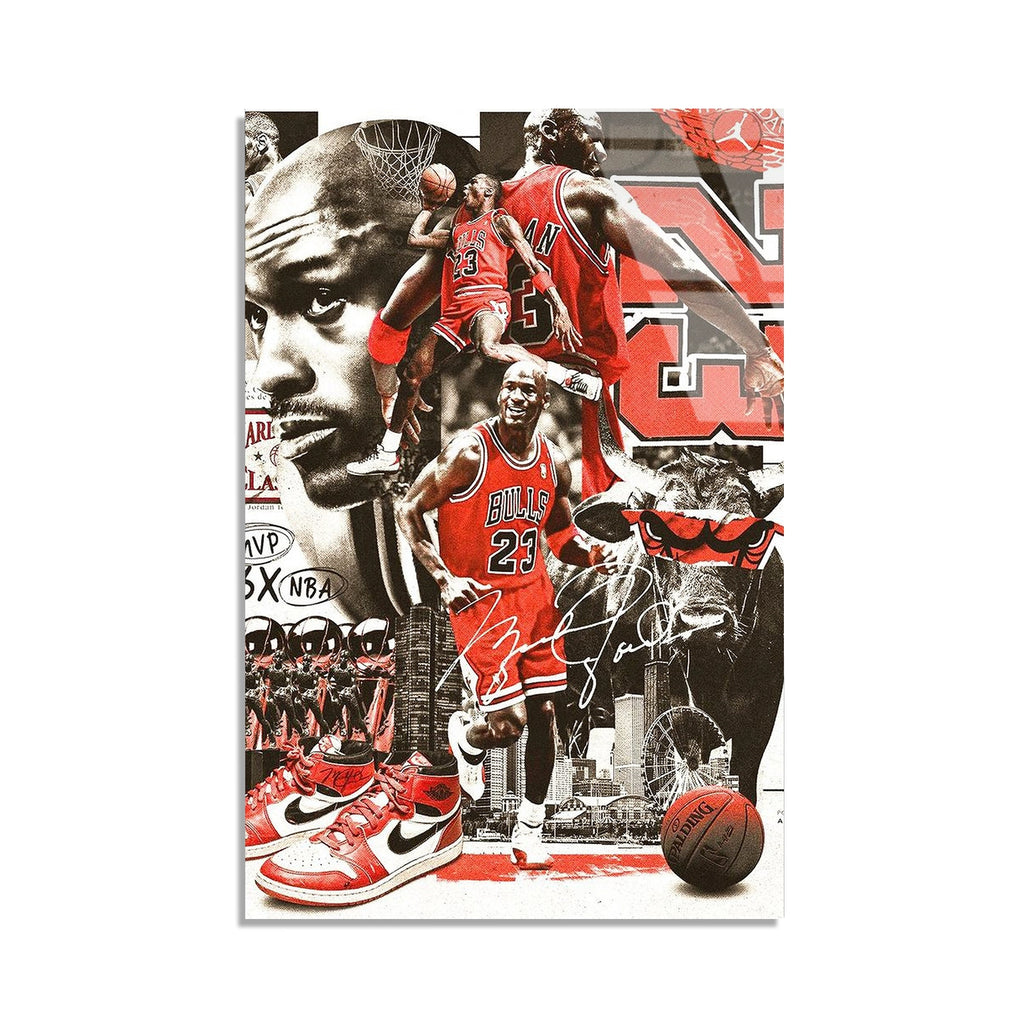 Michael Jordan Basketbol Kolaj Cam Tablo