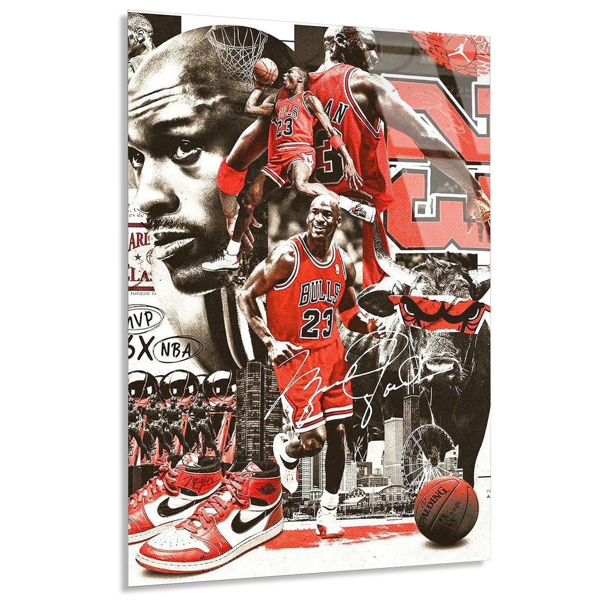 Michael Jordan Basketbol Kolaj Cam Tablo