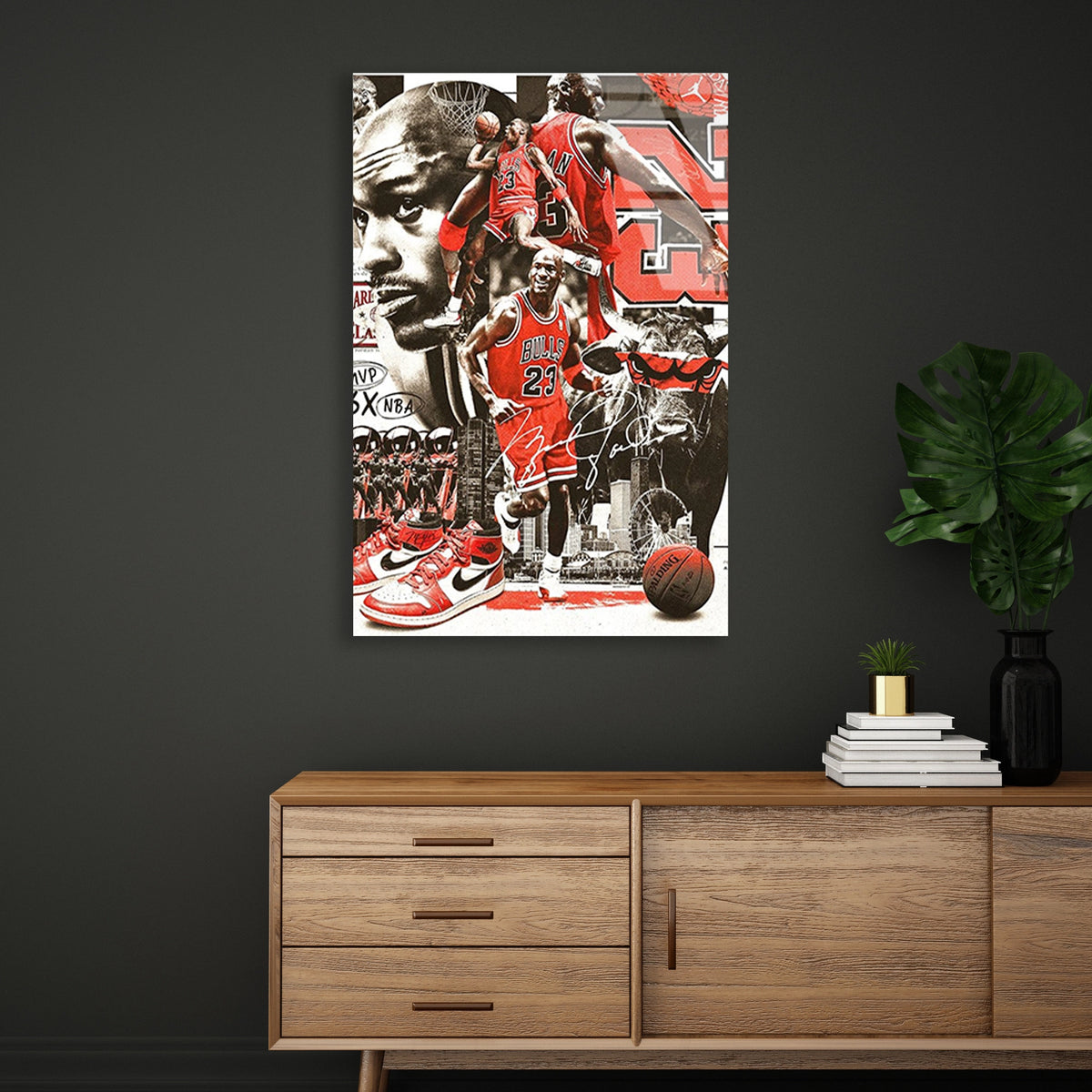 Michael Jordan Basketbol Kolaj Cam Tablo