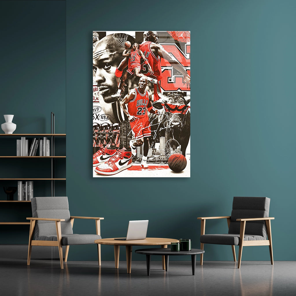 Michael Jordan Basketbol Kolaj Cam Tablo