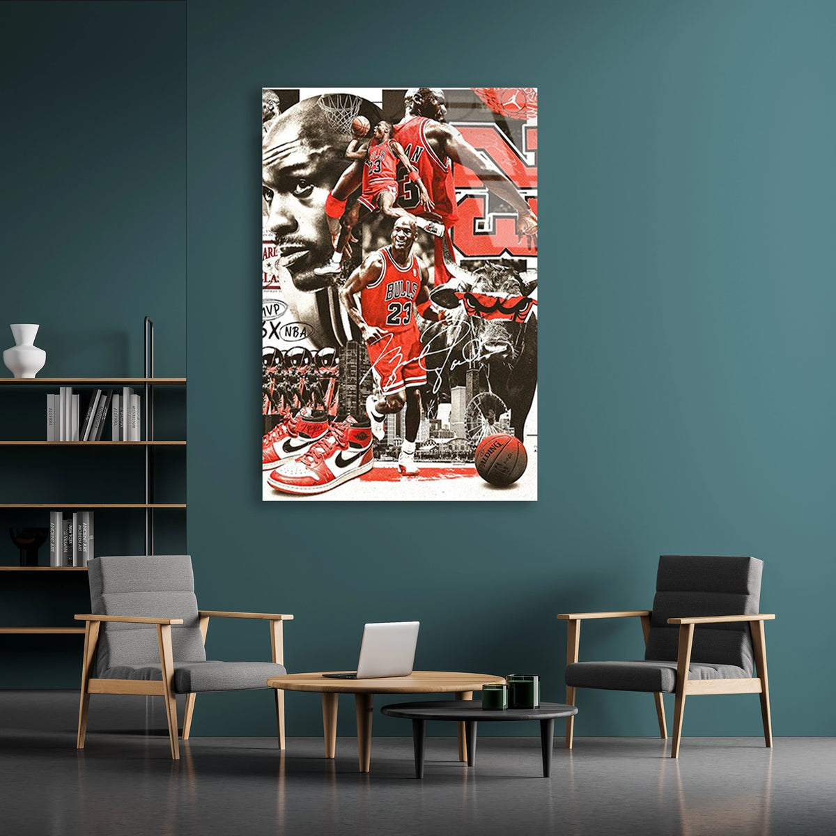 Michael Jordan Basketbol Kolaj Cam Tablo