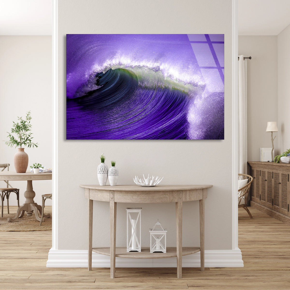 Mor Okyanus Dalgası Cam Tablo