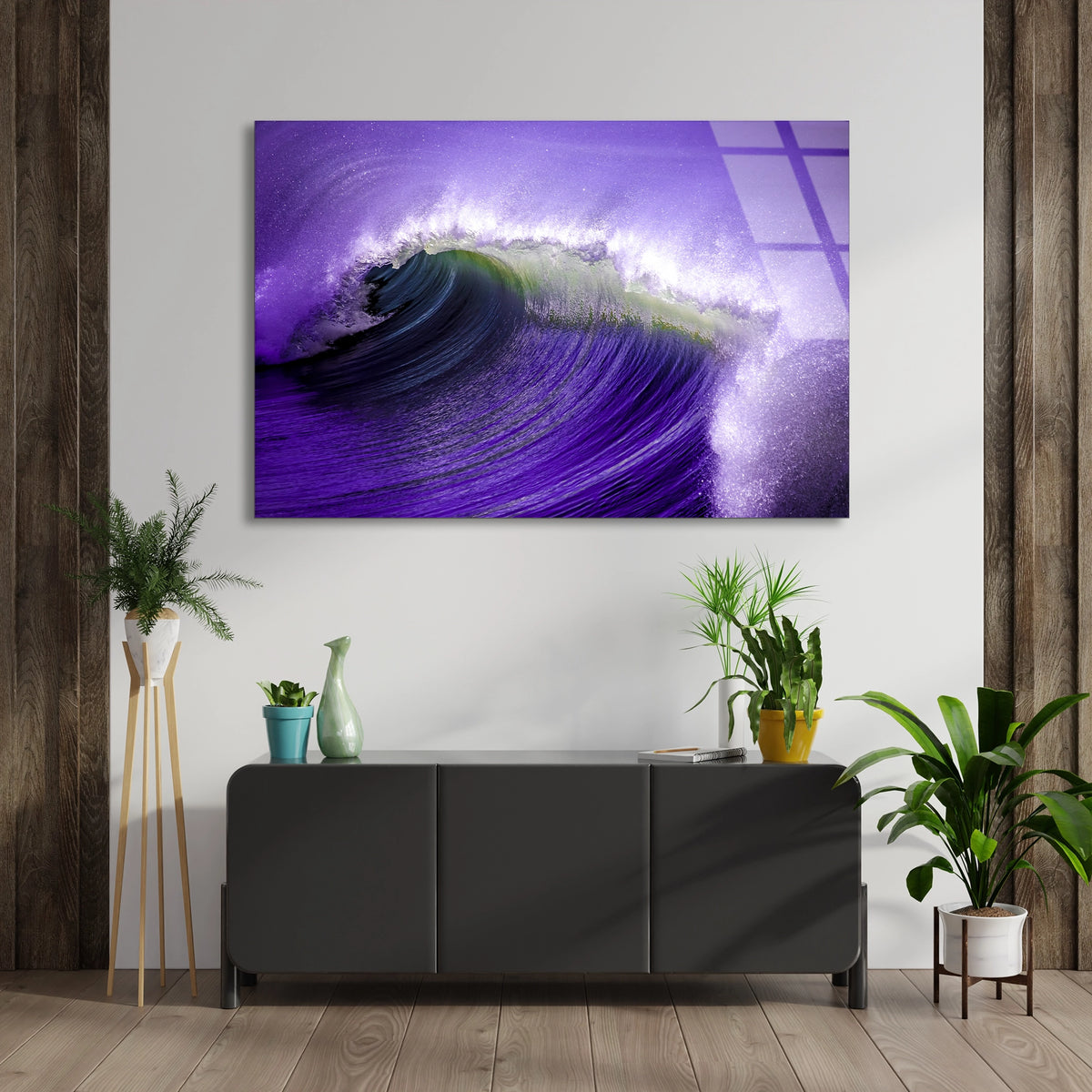 Mor Okyanus Dalgası Cam Tablo