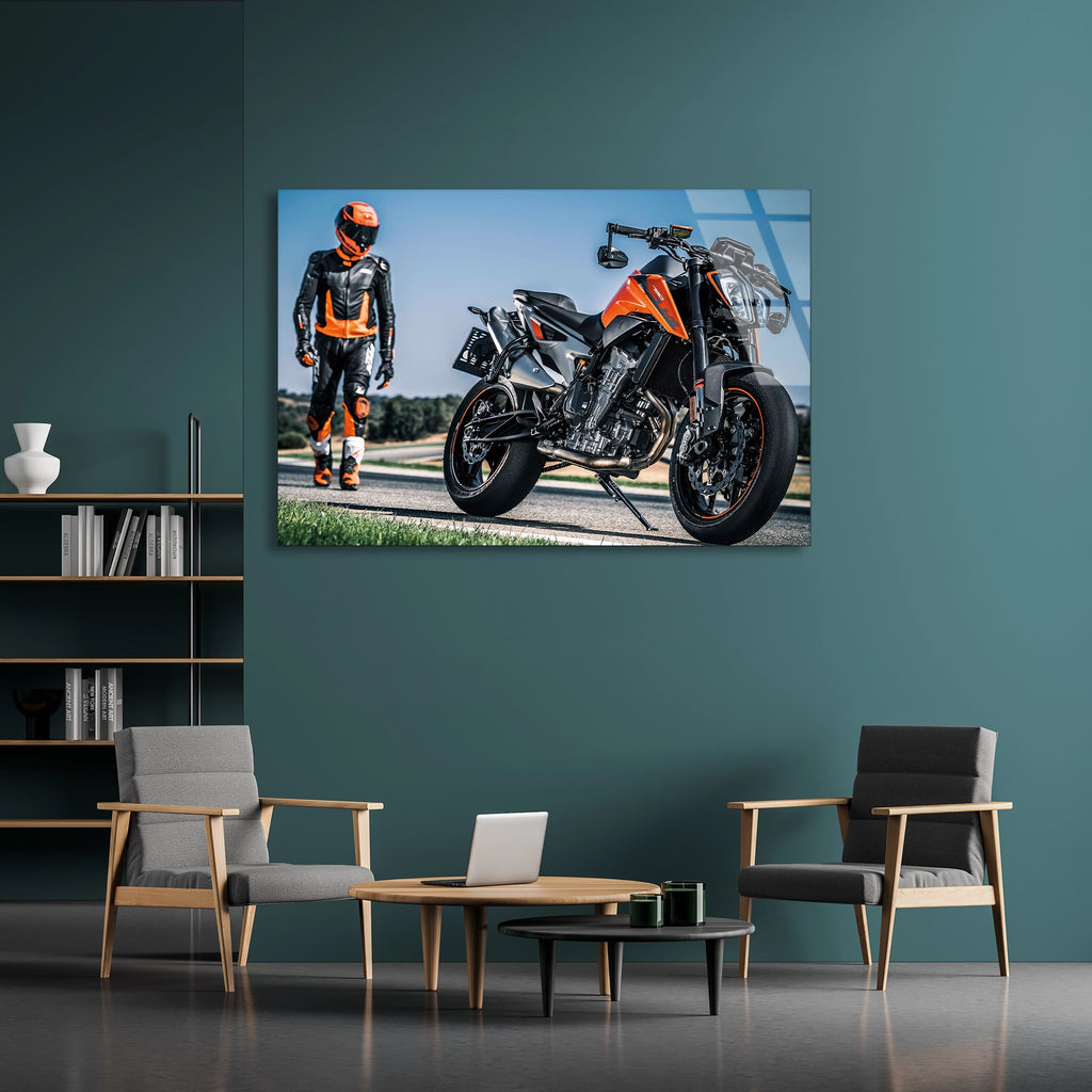 Motosiklet Ve Sürücü Cam Tablo