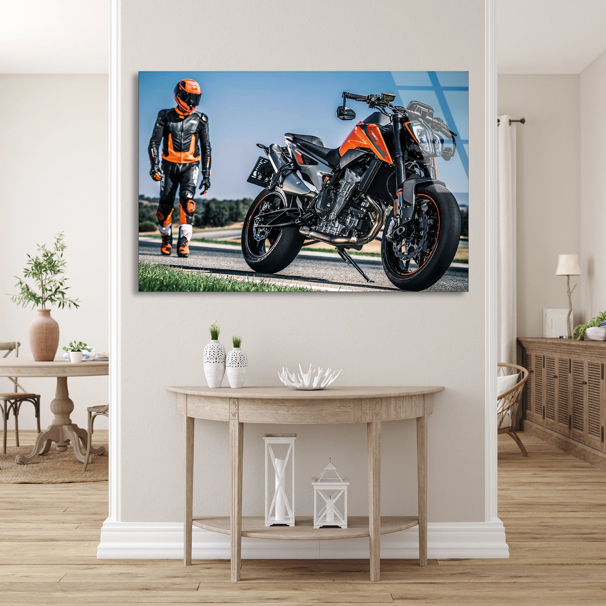 Motosiklet Ve Sürücü Cam Tablo