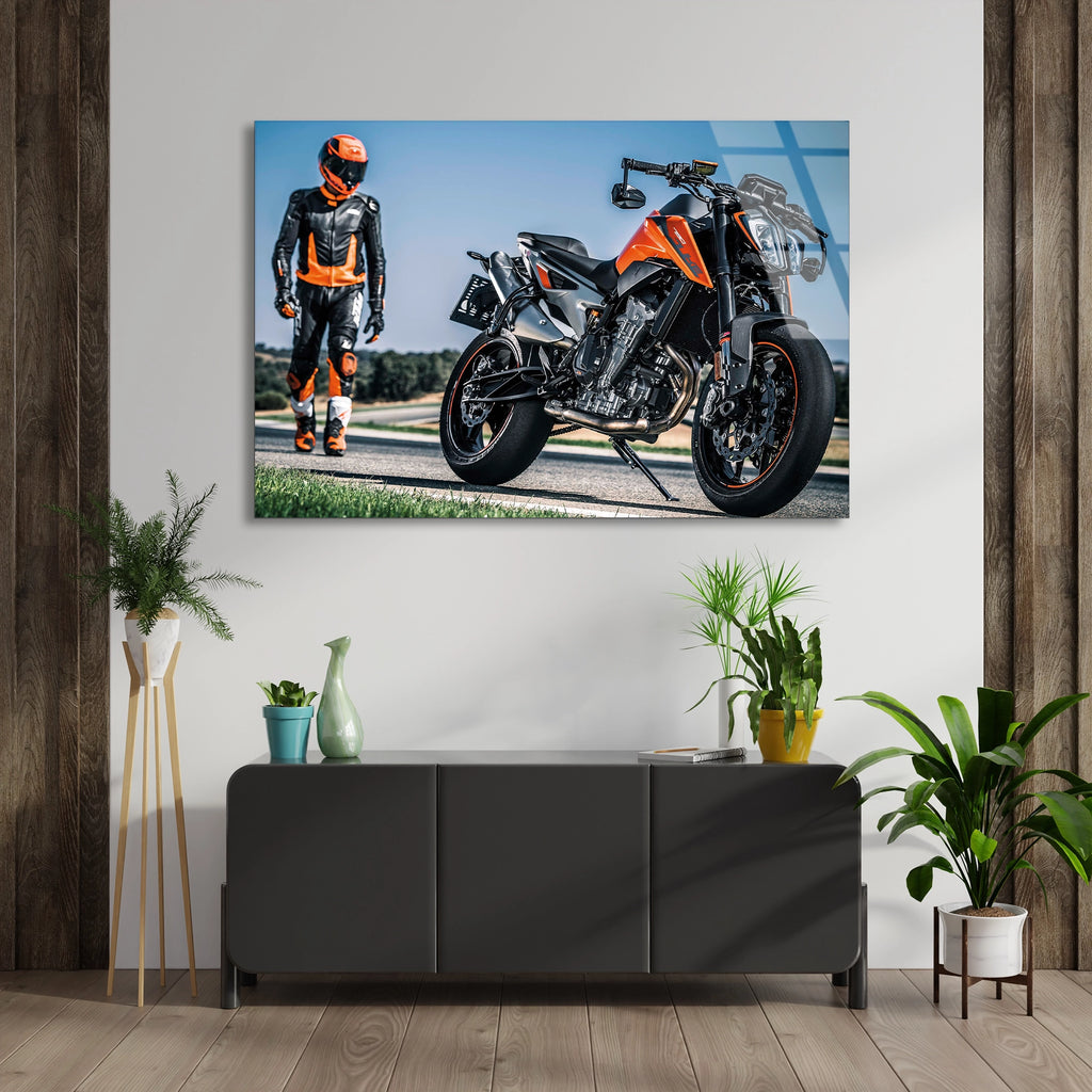 Motosiklet Ve Sürücü Cam Tablo