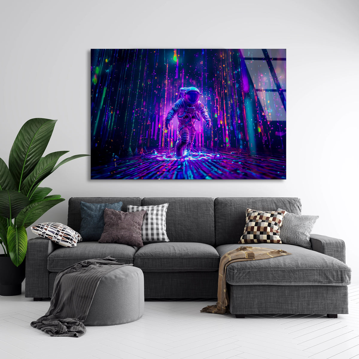 Neon Astronot Orman Cam Tablo