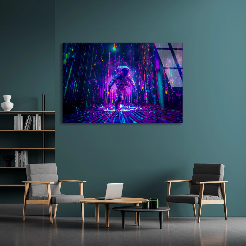 Neon Astronot Orman Cam Tablo