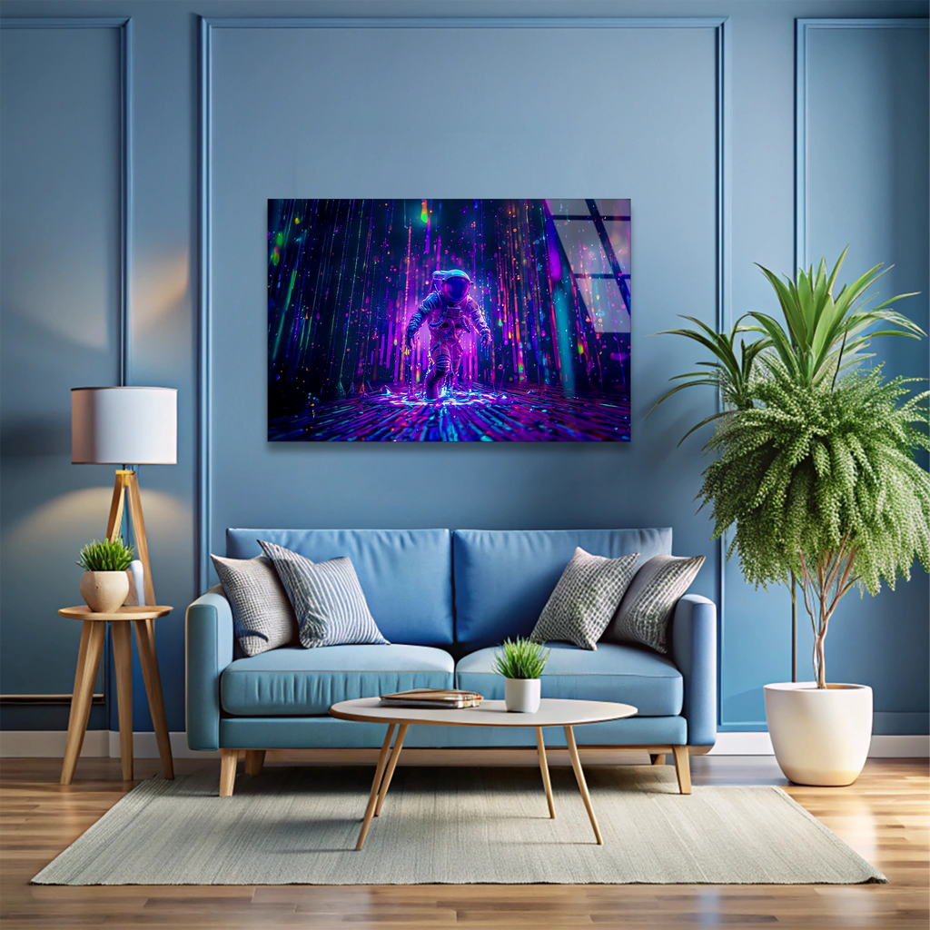 Neon Astronot Orman Cam Tablo