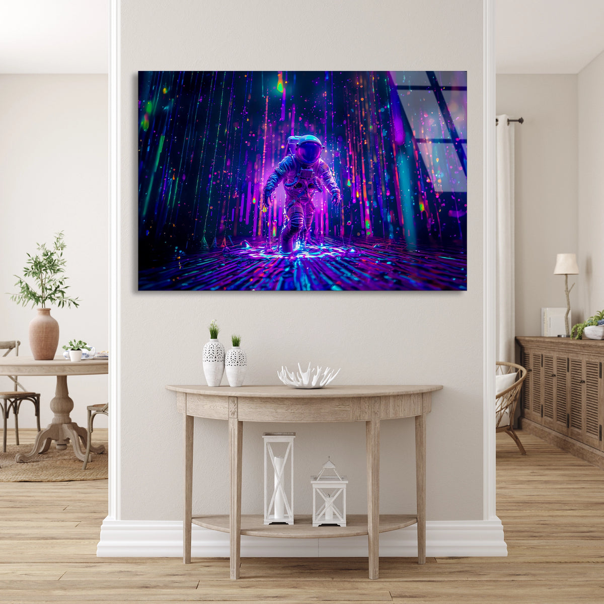 Neon Astronot Orman Cam Tablo