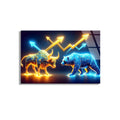Neon Boğa Ayı Grafiği Cam Tablo