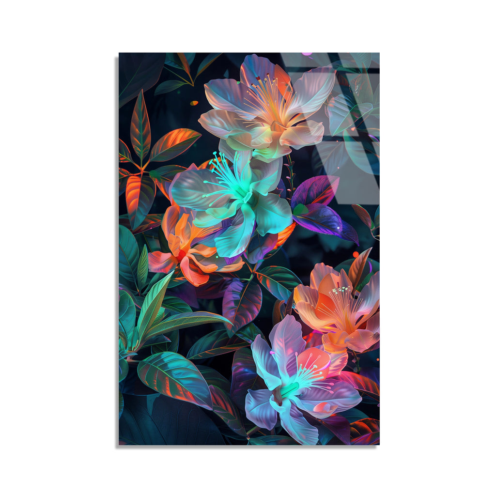 Neon Cicek Deseni Cam Tablo