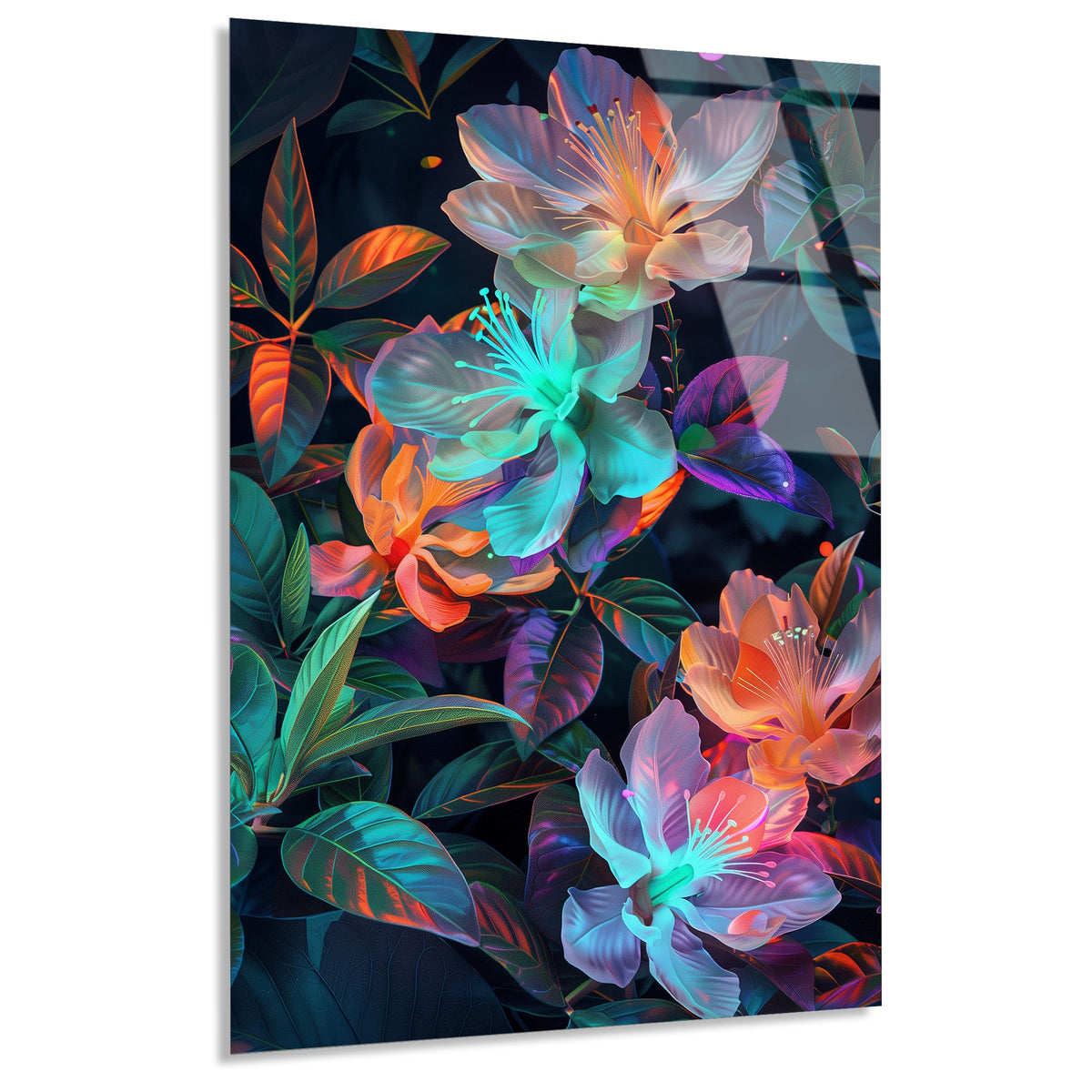 Neon Cicek Deseni Cam Tablo