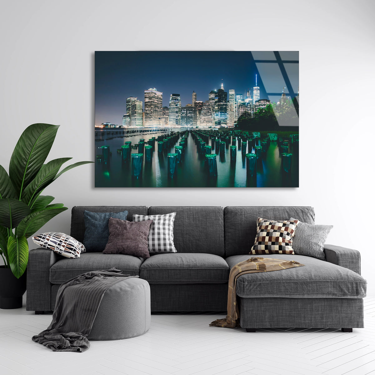 New York Gece Silüeti Cam Tablo