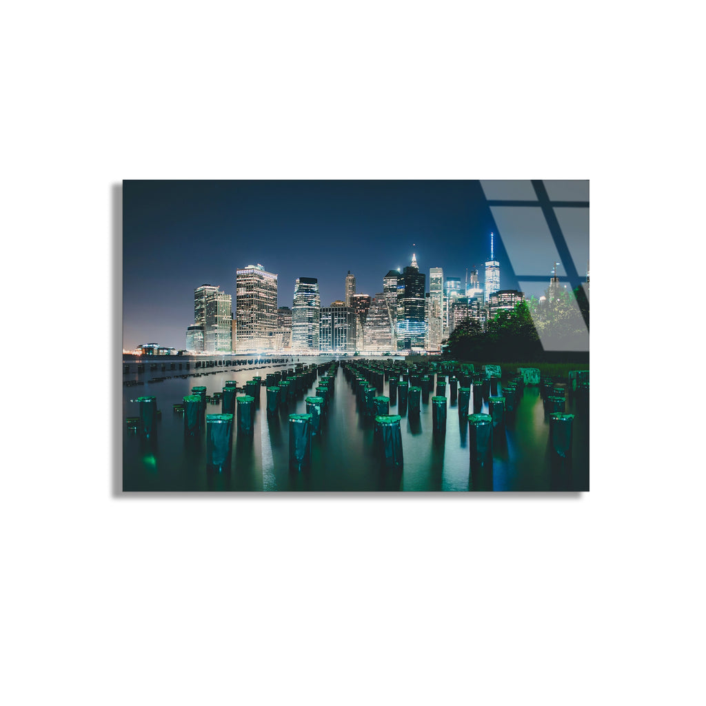 New York Gece Silüeti Cam Tablo