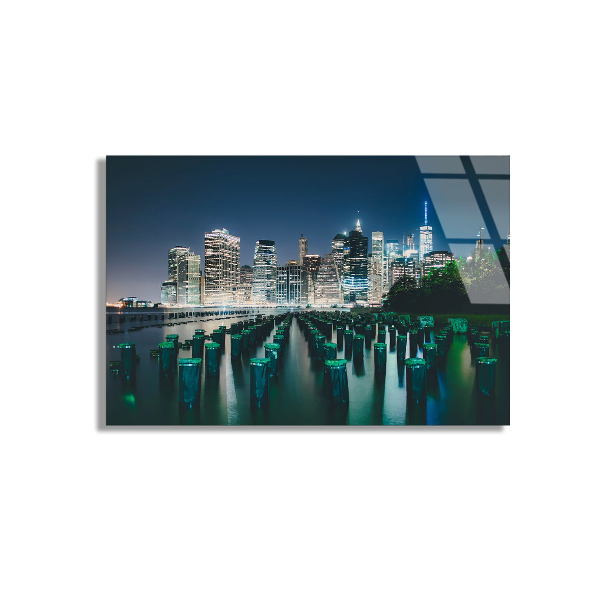 New York Gece Silüeti Cam Tablo