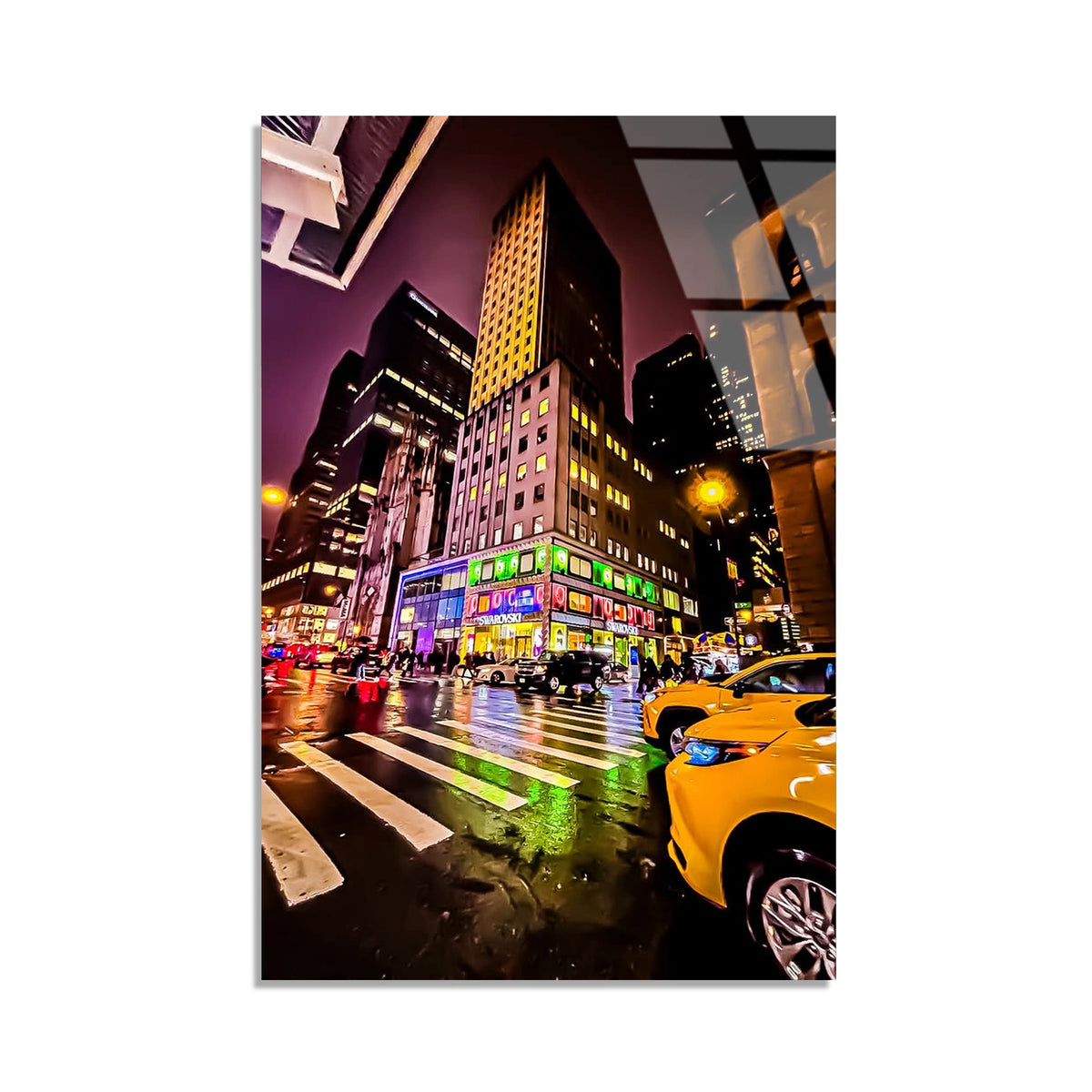 New York Gece Sokak Cam Tablo