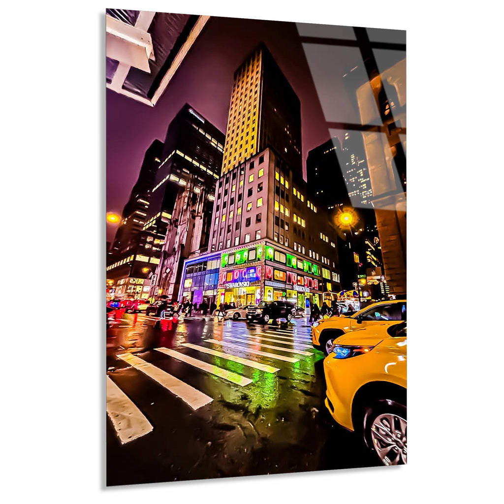 New York Gece Sokak Cam Tablo