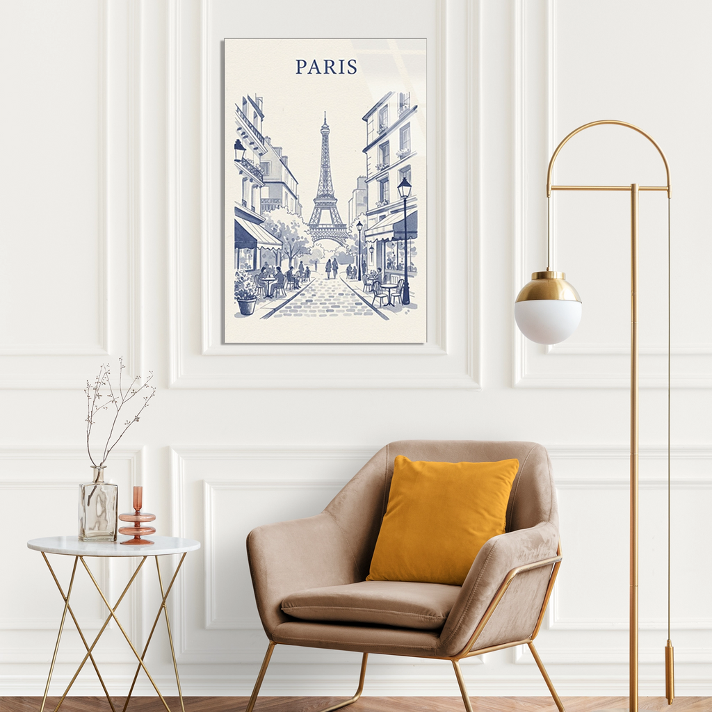 Paris Eyfel Kulesi Cizim Cam Tablo