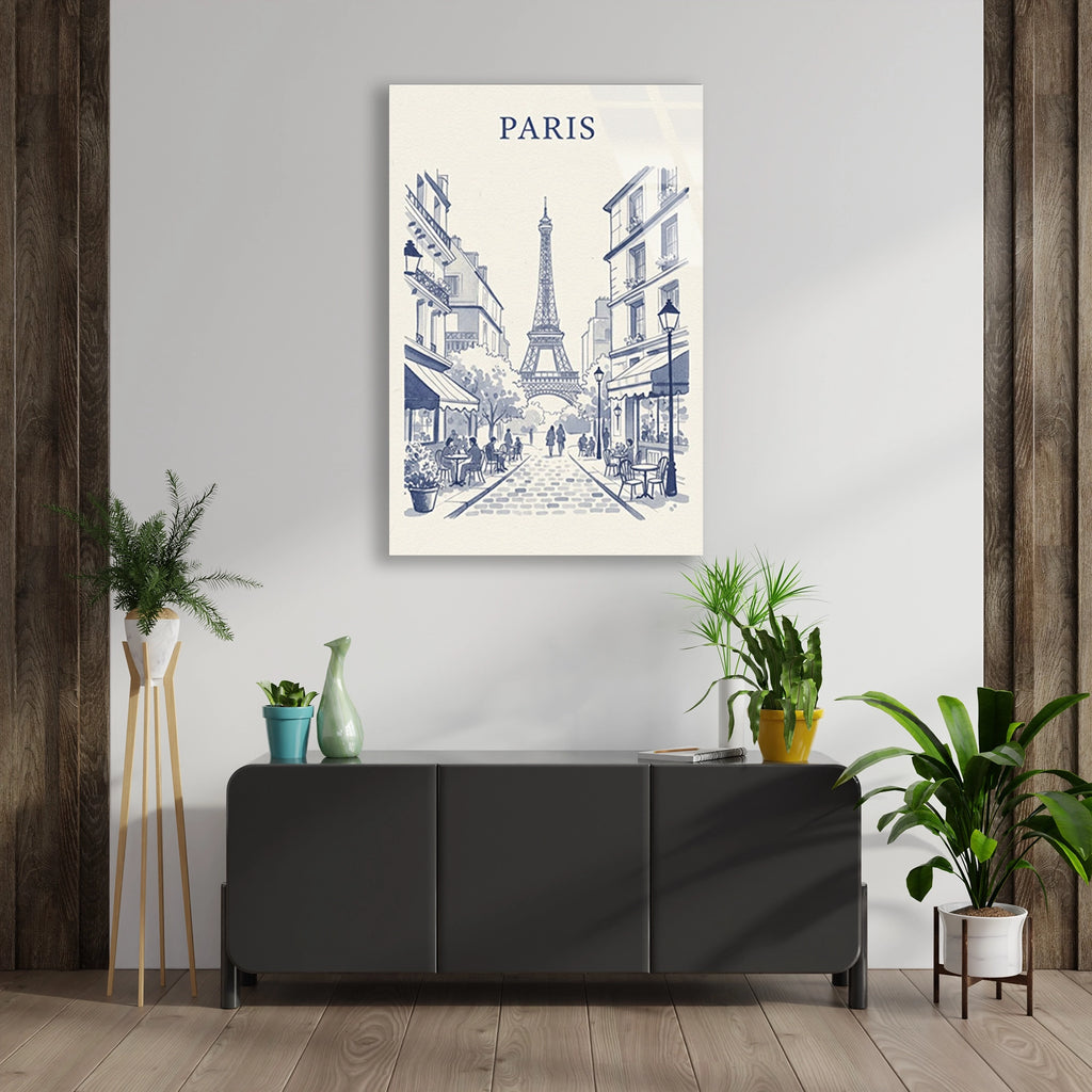 Paris Eyfel Kulesi Cizim Cam Tablo