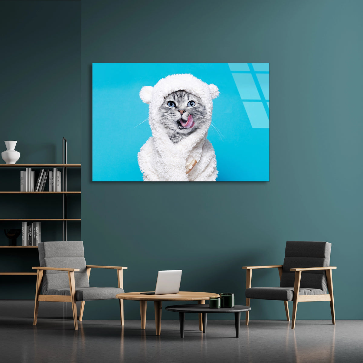 Peluş Kostümlü Kedi Cam Tablo