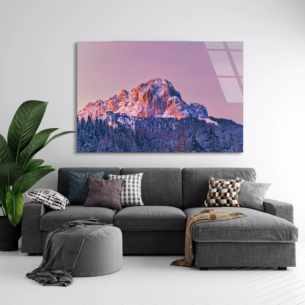 Pembe Dağ Zirvesi Cam Tablo