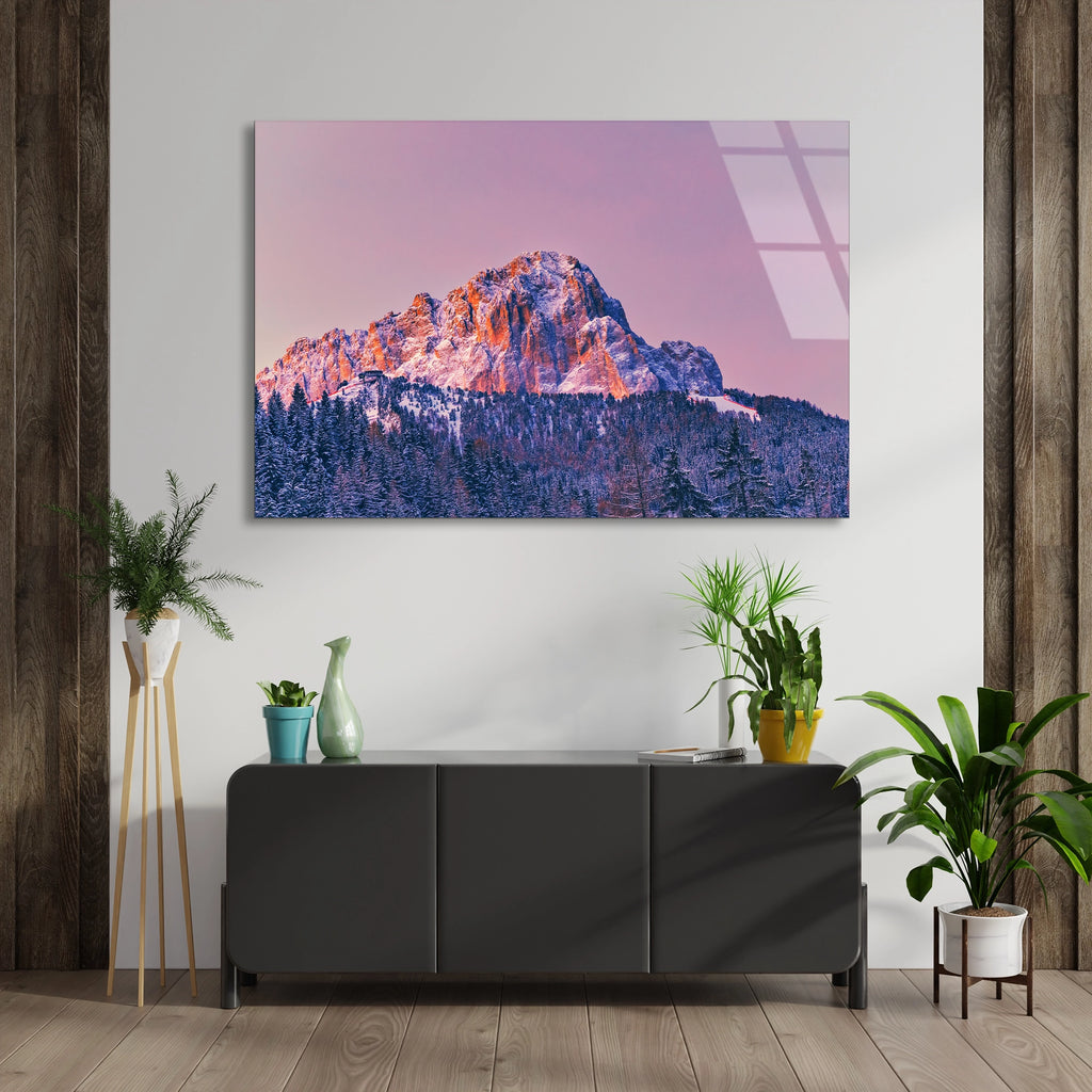 Pembe Dağ Zirvesi Cam Tablo