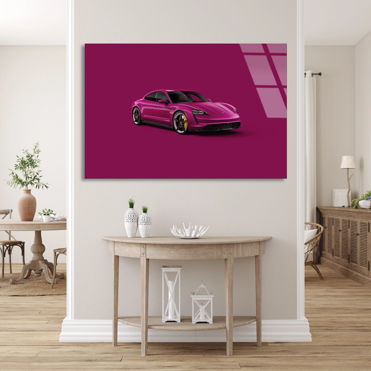 Pembe Elektrikli Araba Cam Tablo