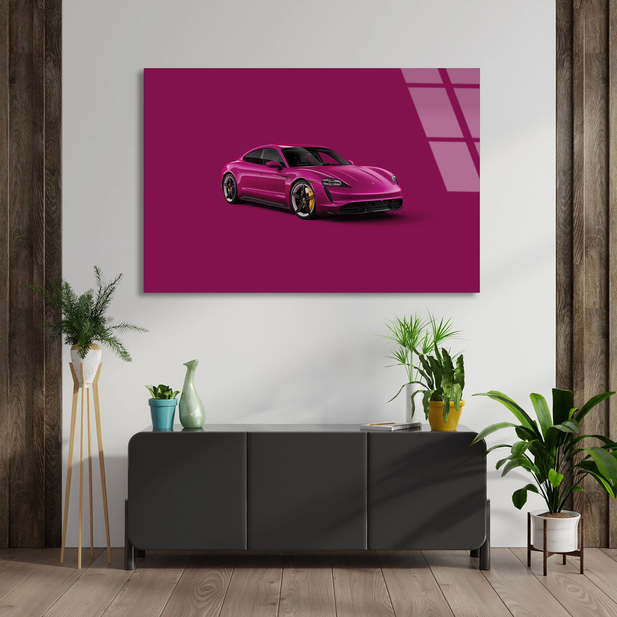 Pembe Elektrikli Araba Cam Tablo