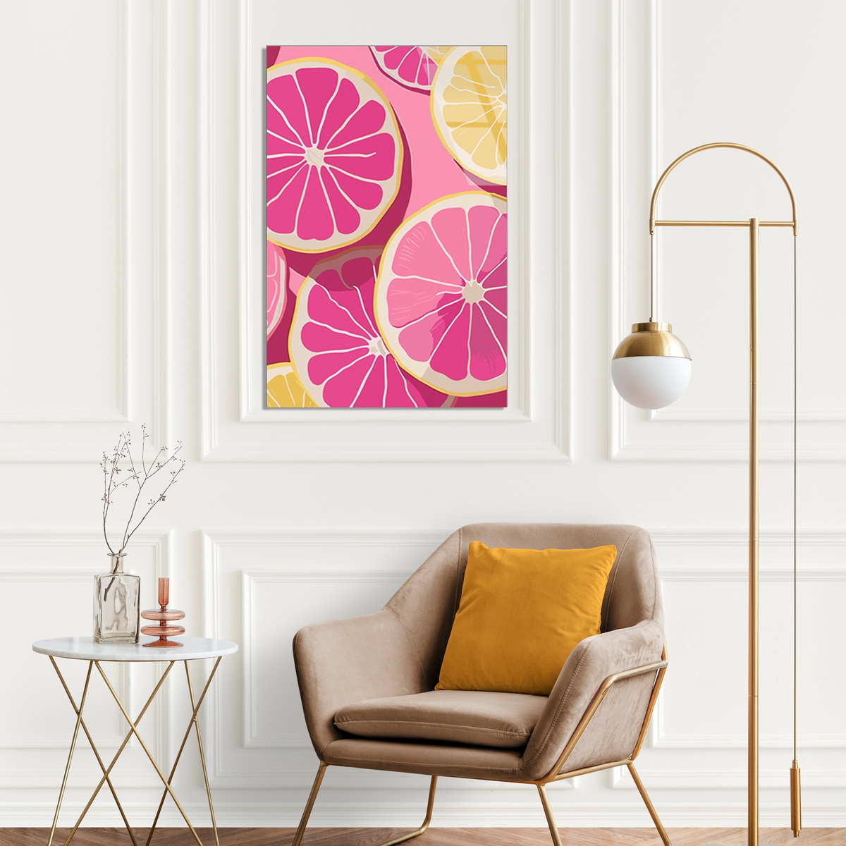 Pembe Greyfurt Dilimleri Cam Tablo