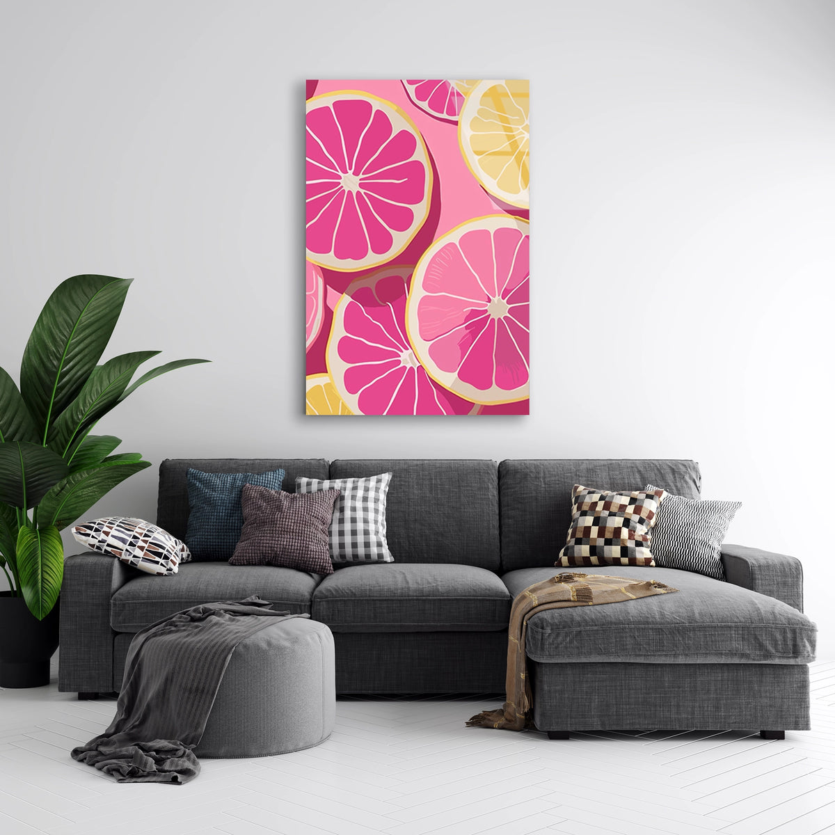 Pembe Greyfurt Dilimleri Cam Tablo
