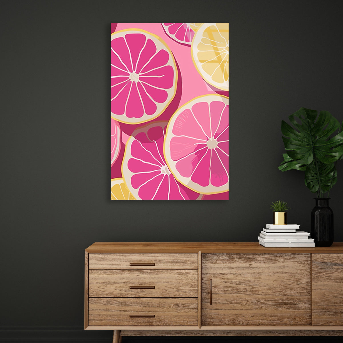 Pembe Greyfurt Dilimleri Cam Tablo