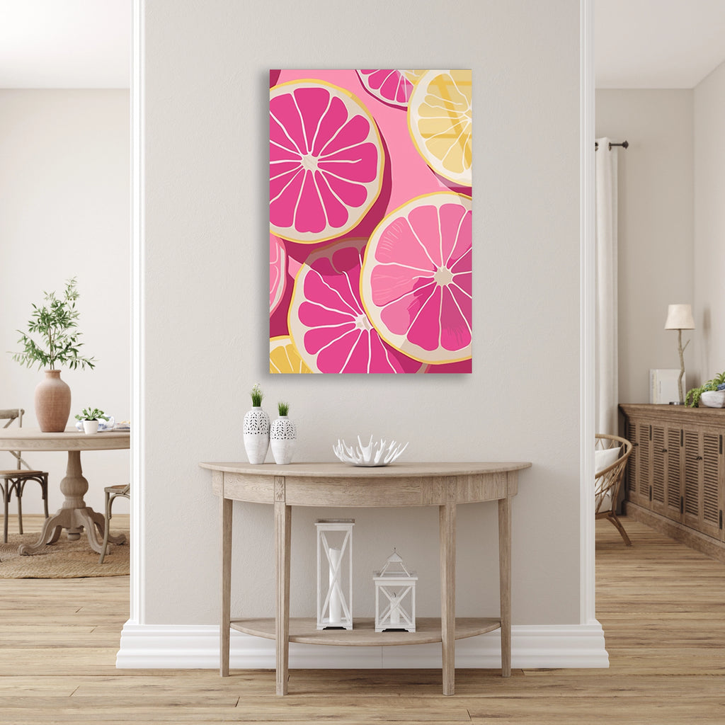 Pembe Greyfurt Dilimleri Cam Tablo