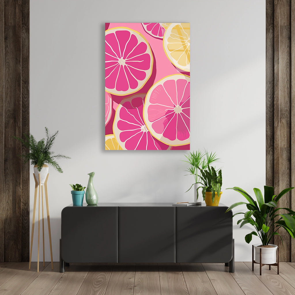 Pembe Greyfurt Dilimleri Cam Tablo