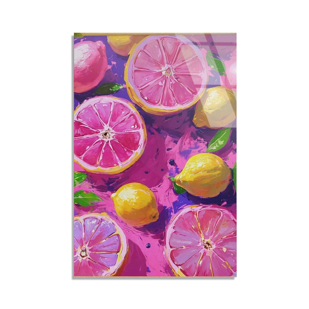 Pembe Greyfurt Limon Deseni Cam Tablo