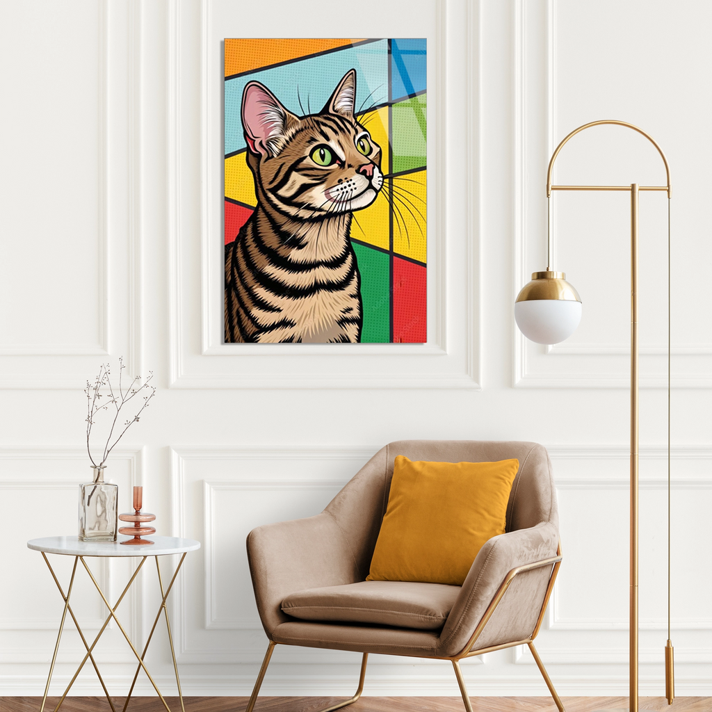 Pop Art Tekir Kedi Cam Tablo