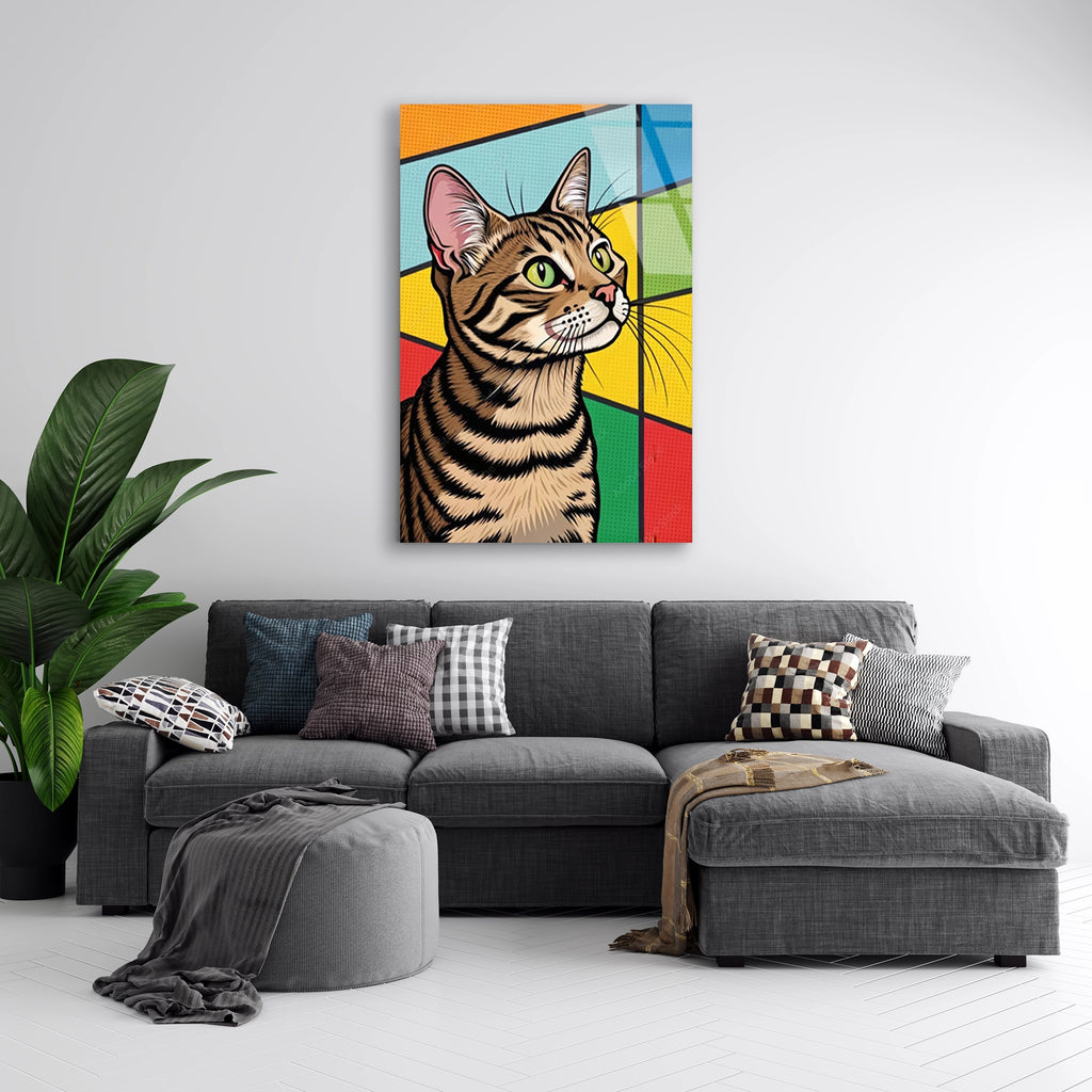 Pop Art Tekir Kedi Cam Tablo