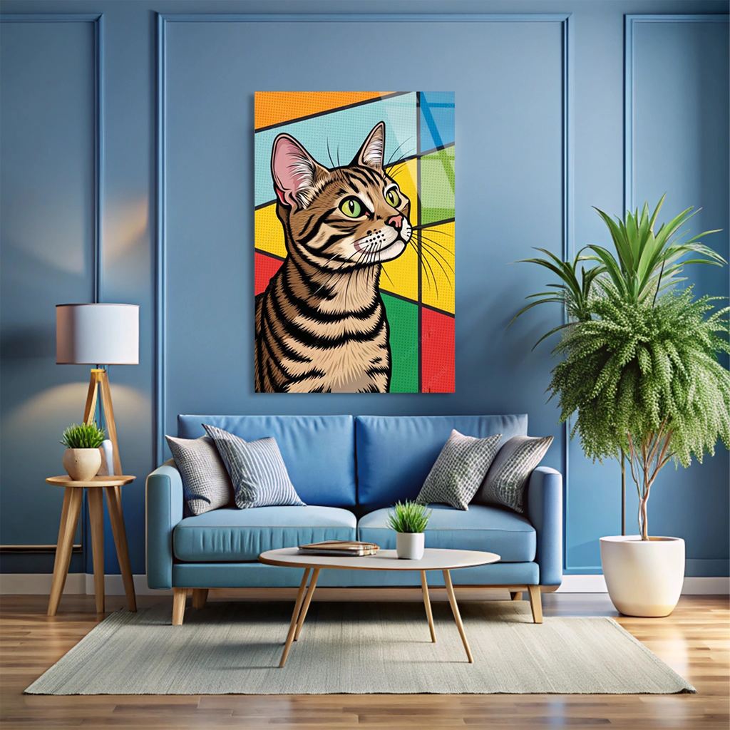 Pop Art Tekir Kedi Cam Tablo