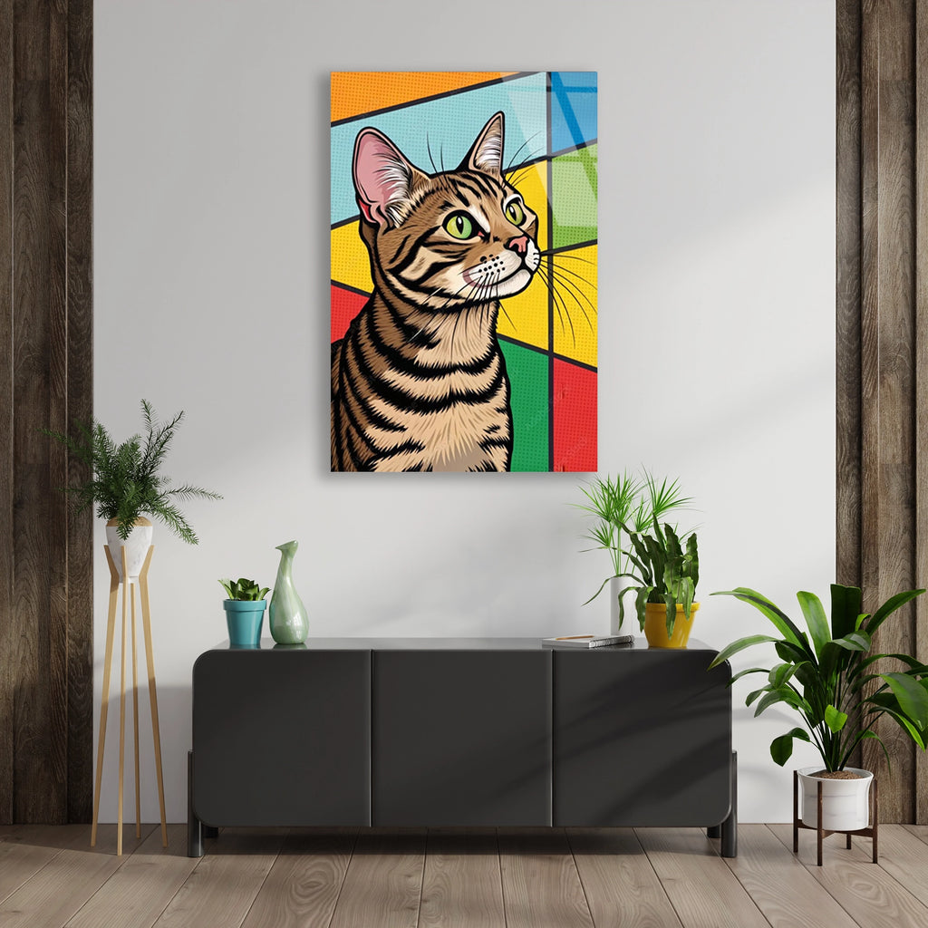 Pop Art Tekir Kedi Cam Tablo