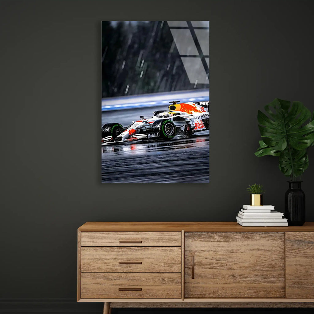 Red Bull Beyaz Livery Yağmurda F1 Cam Tablo – Formula 1 Duvar Dekoru - DEG0857
