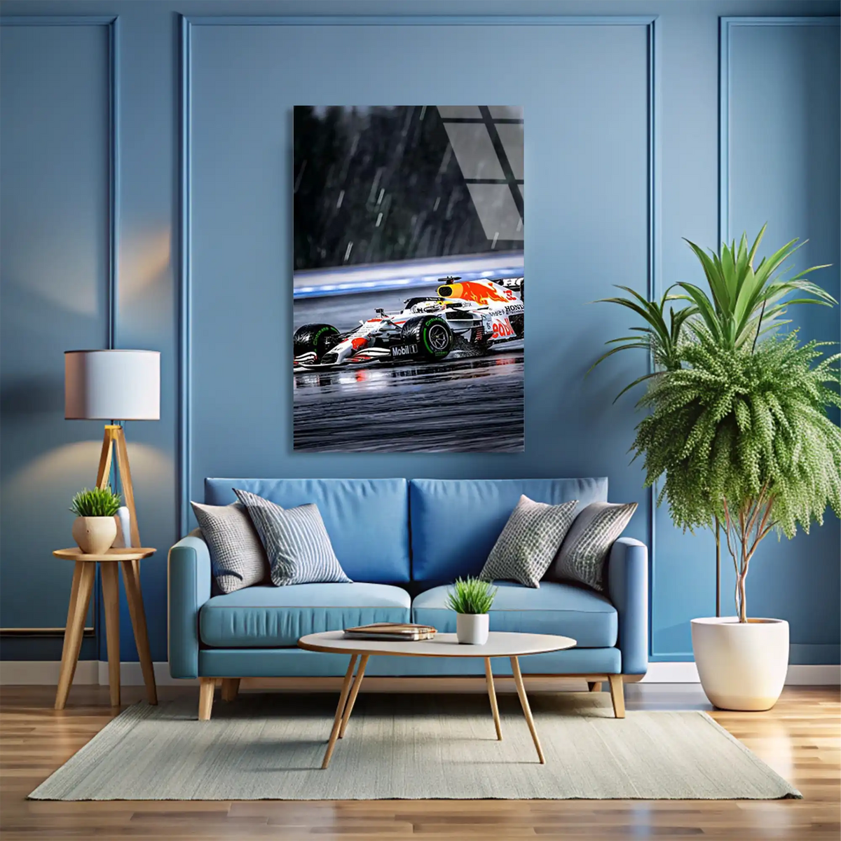 Red Bull Beyaz Livery Yağmurda F1 Cam Tablo – Formula 1 Duvar Dekoru - DEG0857
