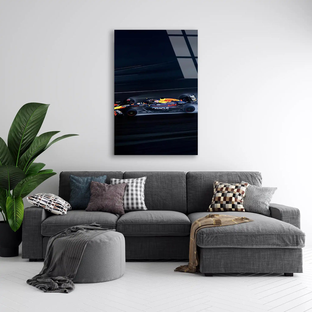 Red Bull Gece Sürüşü F1 Cam Tablo – Formula 1 Duvar Dekoru - DEG0798